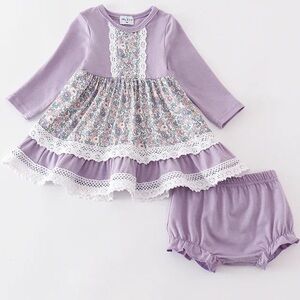 Lavender Floral Eyelet Ruffle Dress Set